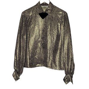 Vintage 80s Maryann Restivo Women’s silk shirt Shirt black gold collared Size 4